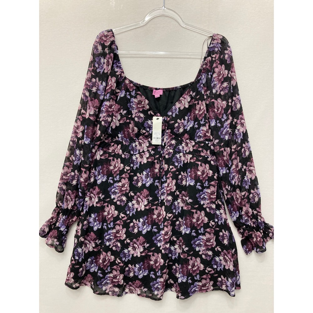 NWTā Mi Ami Francesca's Mini Dress Large Purple Black Floral Festival Feminine